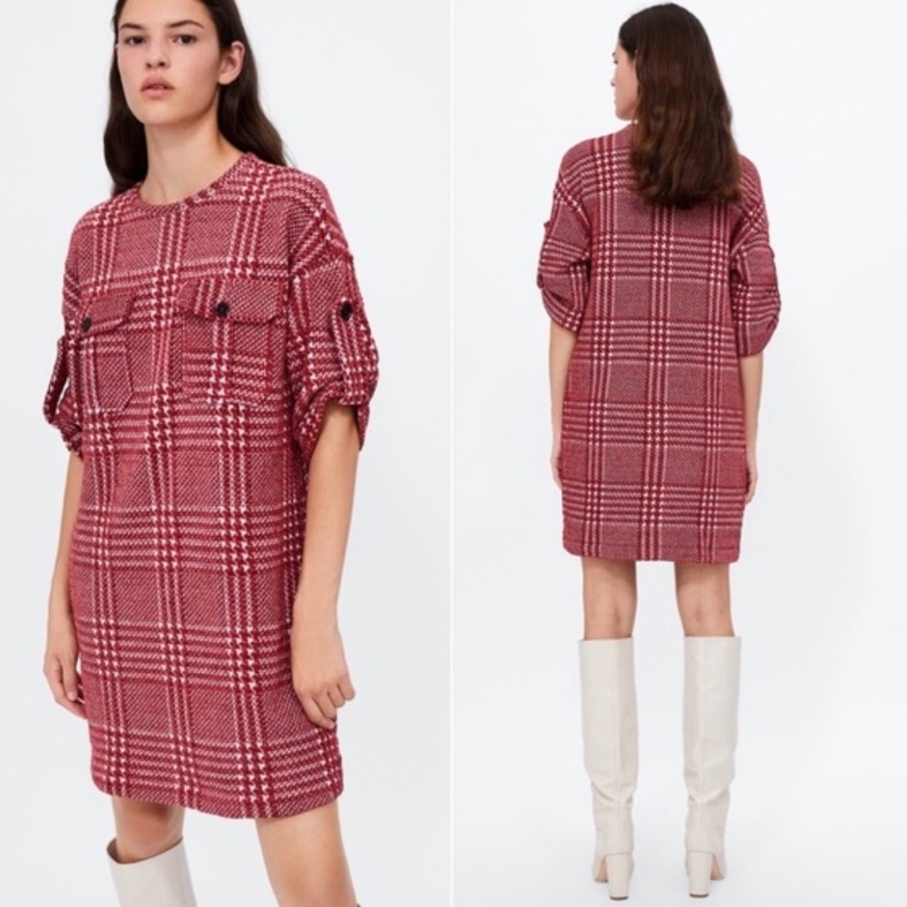 Zara Chenille Tweed Style Dress Chest Pockets